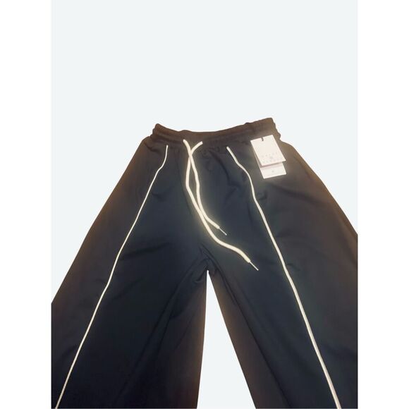 Daisy Street Wm’s Sz Med Black White Pinstripe High Rise Wide Leg Track Pants - Picture 2 of 6